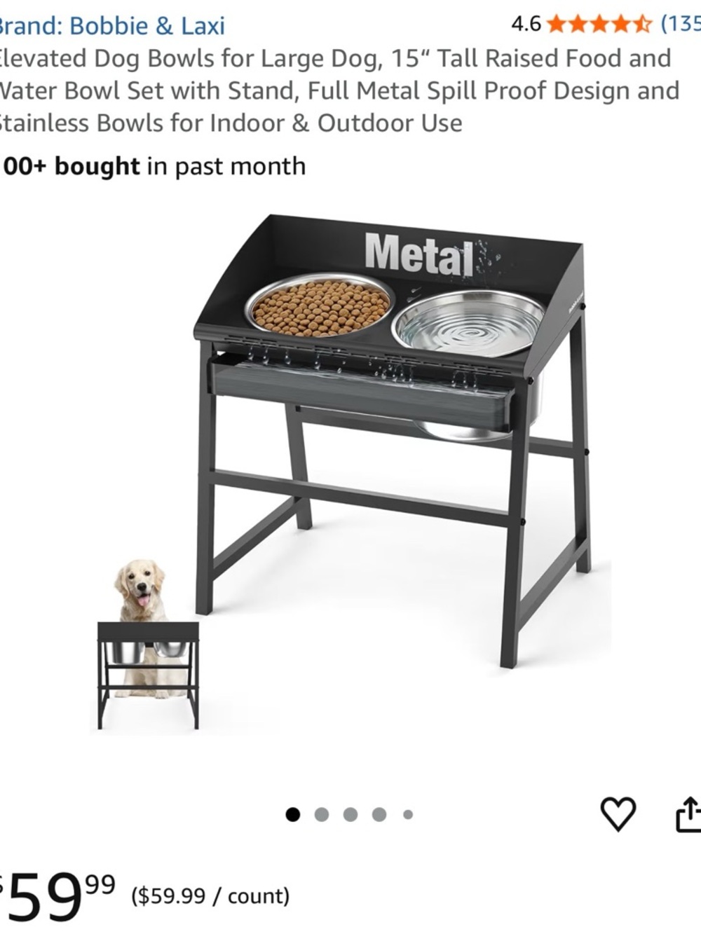 Elevated Dog Bowl Stand with Stainless Steel Bowls - Black